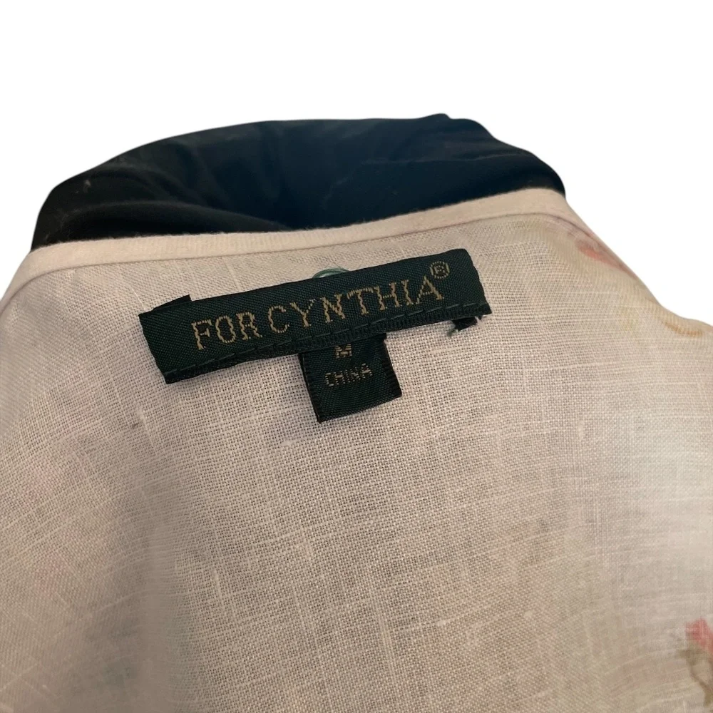 FOR CYNTHIA WOMEN'S FLORAL LINEN‎ / OPEN FRONT DRAPED DUSTER TOPPER COAT, MEDIUM - Picture 11 of 11